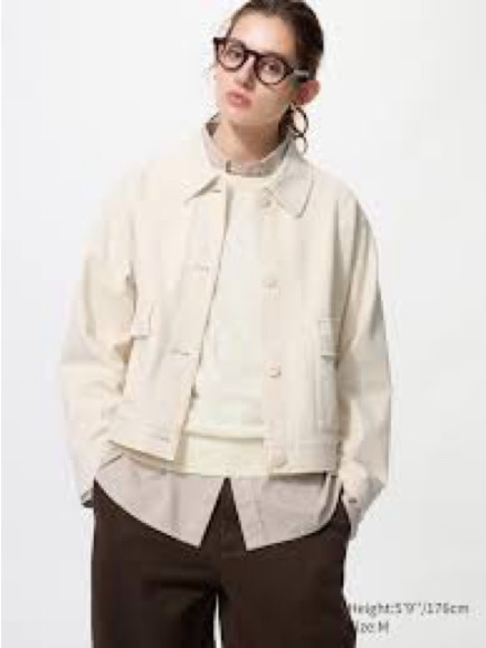 Uniqlo Cream Short Button Front Jean Jacket - Women